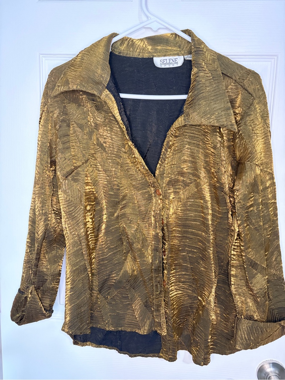 Selene Sport Shimmery Gold Button-Front Shirt